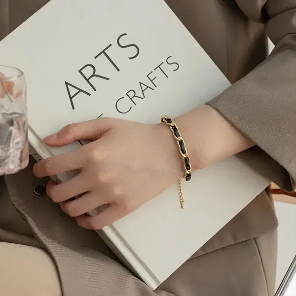 Black and Gold Charm Chain Bracelet