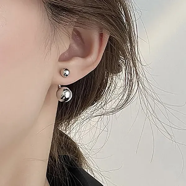 Silver Double Ball Drop Earrings