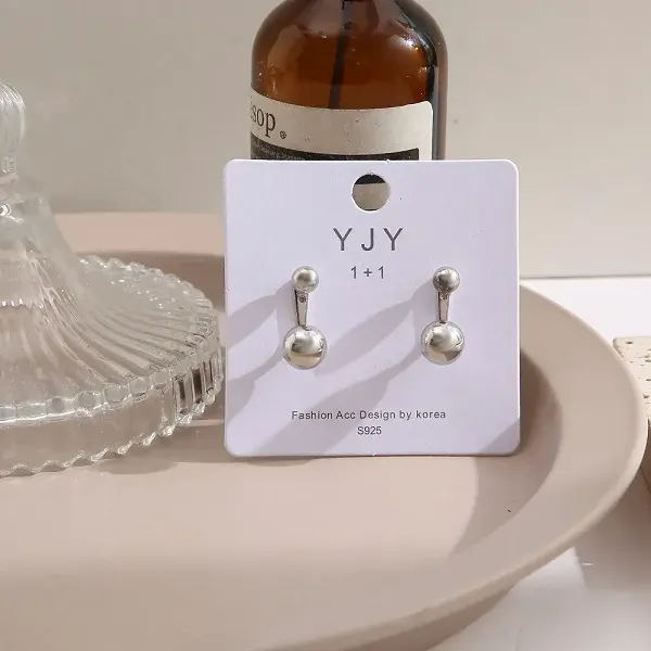 Silver Double Ball Drop Earrings