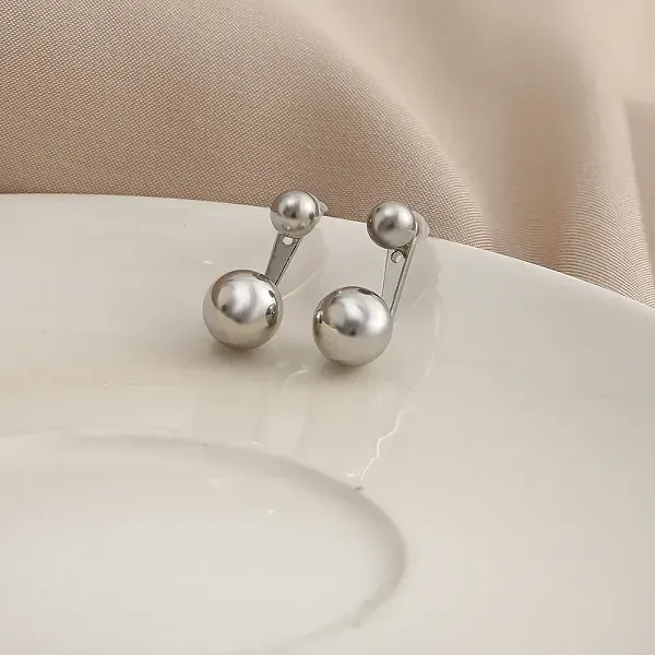 Silver Double Ball Drop Earrings