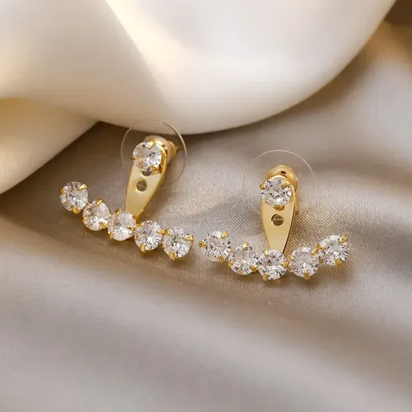 Exquisite Gold Crystal Stud Earrings