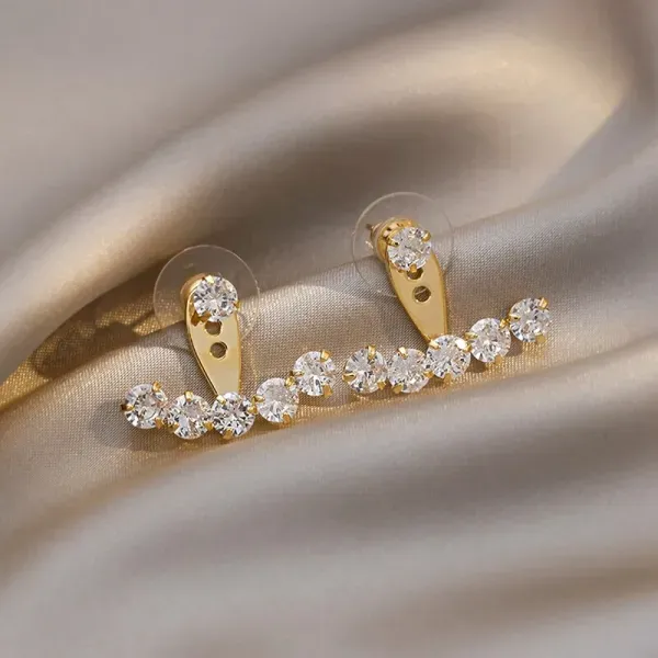 Exquisite Gold Crystal Stud Earrings
