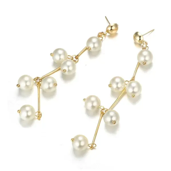 Gold Plated Dangle Pearl Earrings