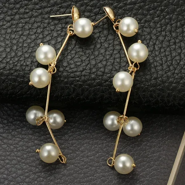 Gold Plated Dangle Pearl Earrings