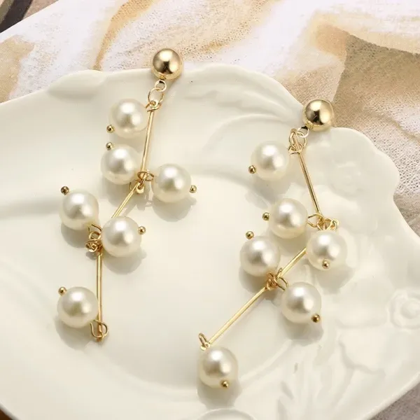 Gold Plated Dangle Pearl Earrings