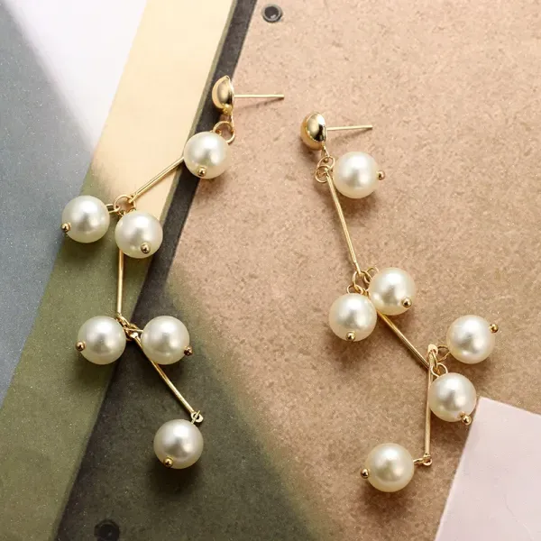 Gold Plated Dangle Pearl Earrings