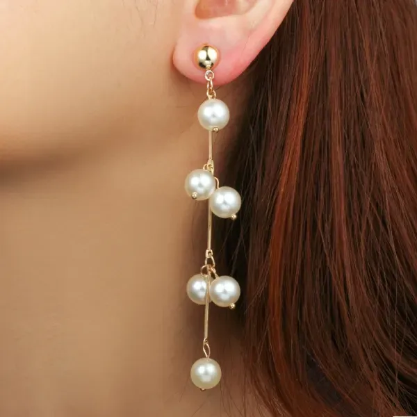 Gold Plated Dangle Pearl Earrings