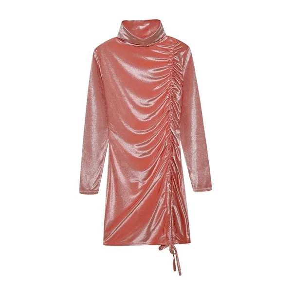 Pink Velvet High Neck Party Dress