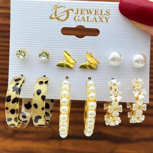 Thumbnail of 6 Pair Rhinestone and Pearl Earrings Set