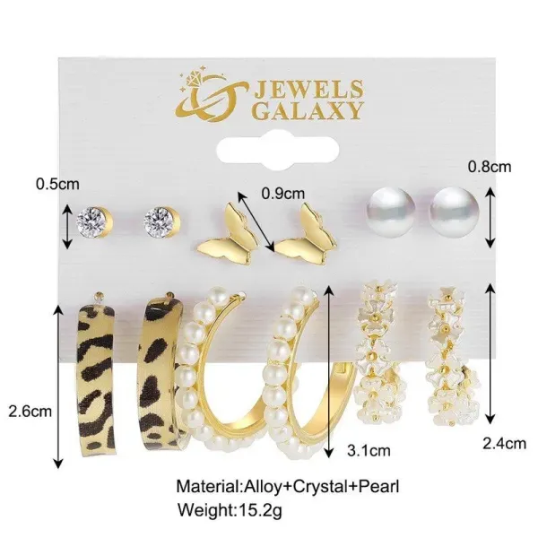 6 Pair Rhinestone and Pearl Earrings Set