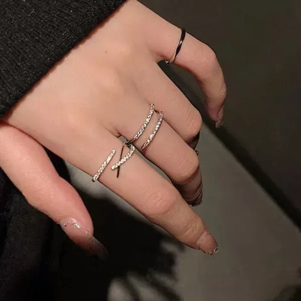 Elegant Silver Crystal Ring Set