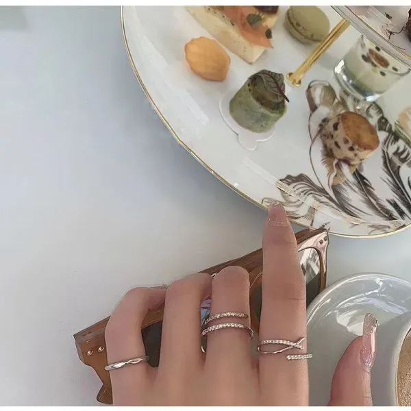 Elegant Silver Crystal Ring Set