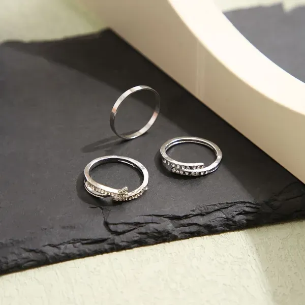 Elegant Silver Crystal Ring Set