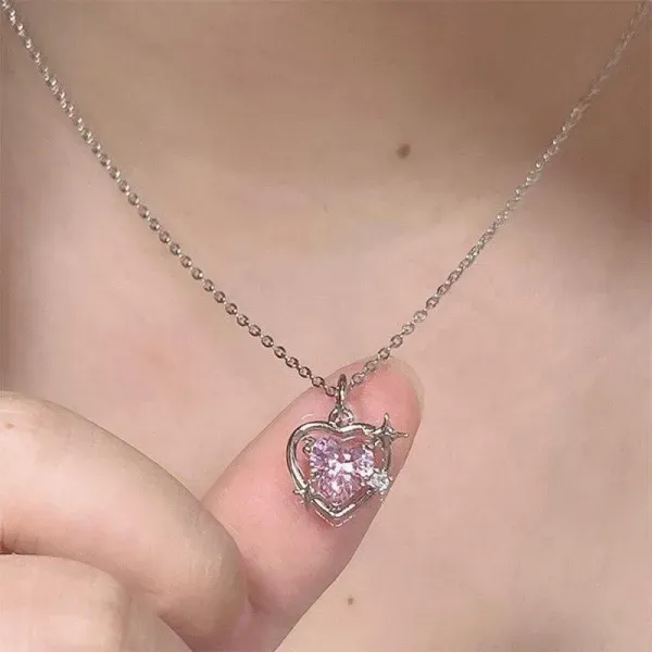 Pink Crystal Heart Pendant Necklace