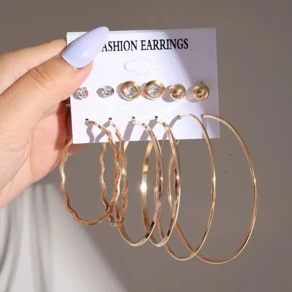 6 Pairs Rhinestone Hoop Earring Set