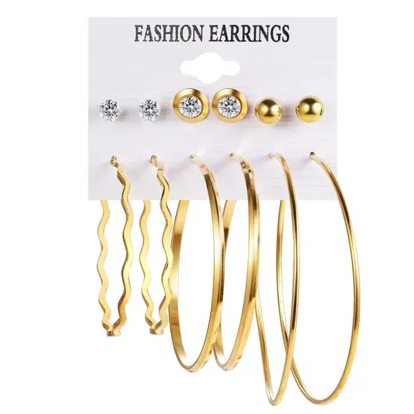 6 Pairs Rhinestone Hoop Earring Set
