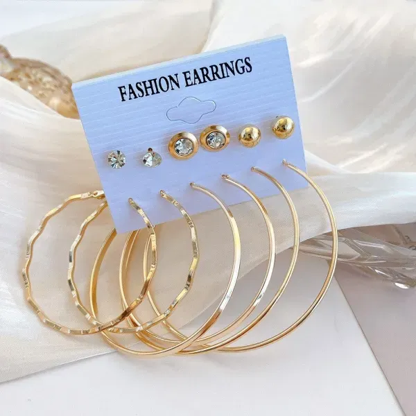 6 Pairs Rhinestone Hoop Earring Set
