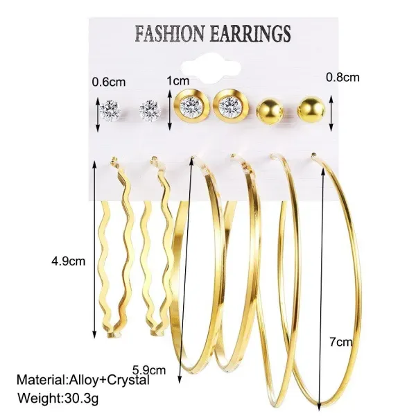 6 Pairs Rhinestone Hoop Earring Set