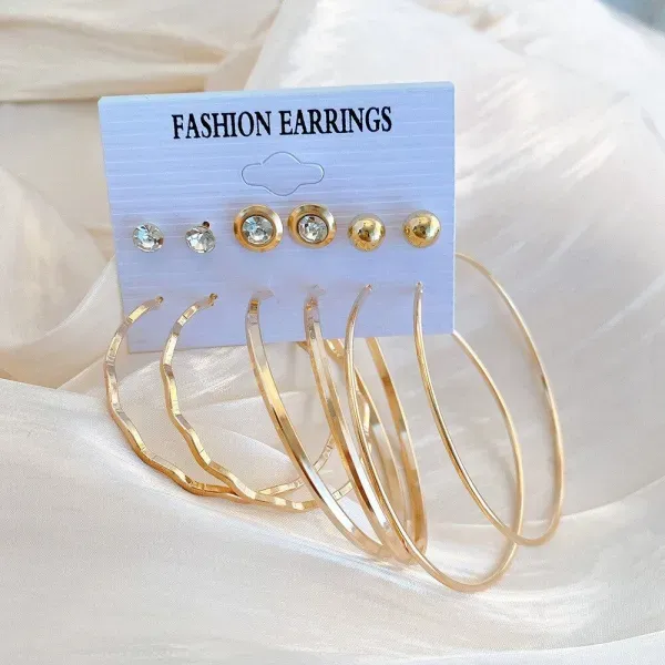 6 Pairs Rhinestone Hoop Earring Set