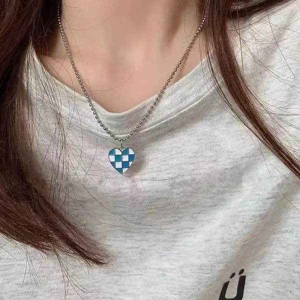Blue Love Heart Pendant Necklace