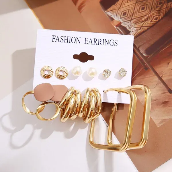 Gold Plated Geometric Earrings Set