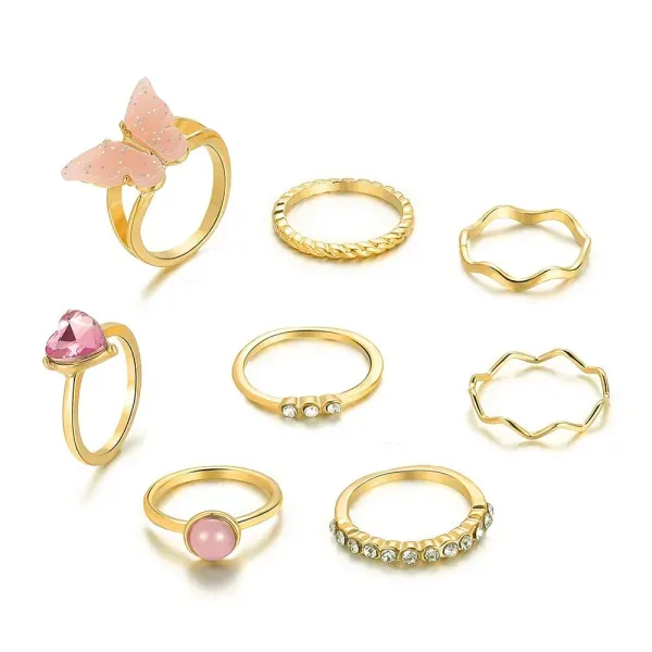 8 Pieces Colorful Butterfly Ring Set
