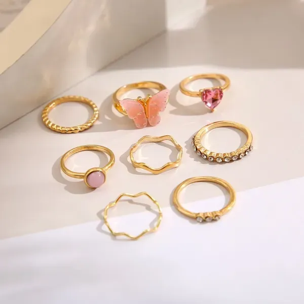 8 Pieces Colorful Butterfly Ring Set