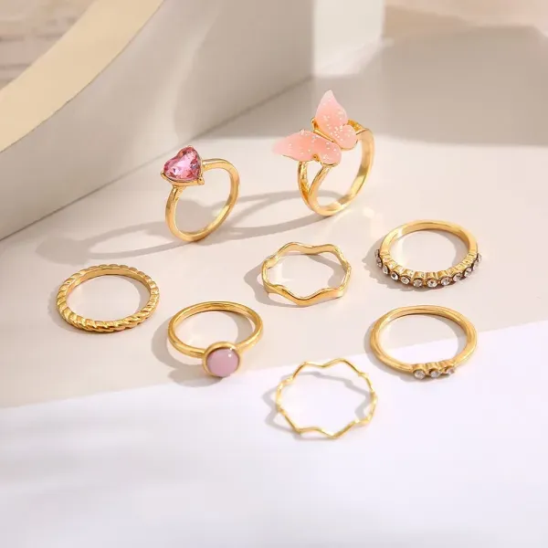 8 Pieces Colorful Butterfly Ring Set