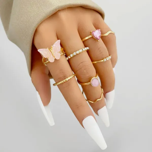 8 Pieces Colorful Butterfly Ring Set
