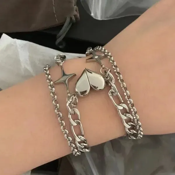 2 Piece Silver Heart Friendship Bracelet Set