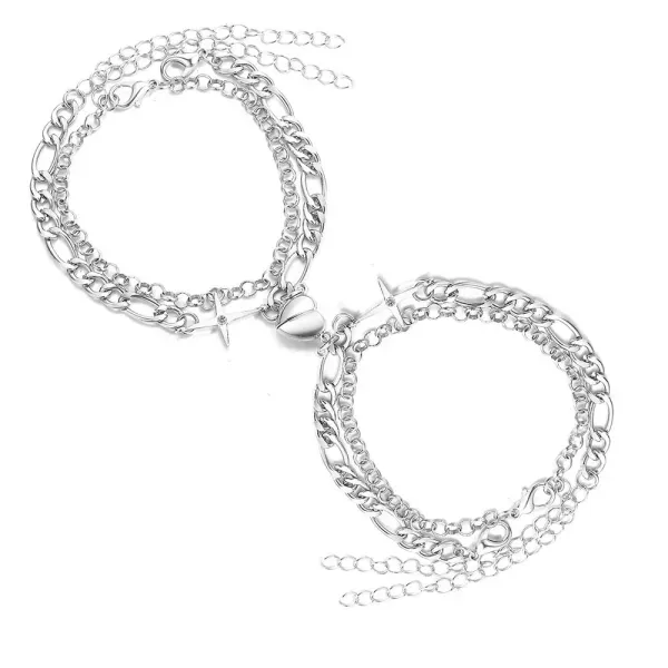 2 Piece Silver Heart Friendship Bracelet Set