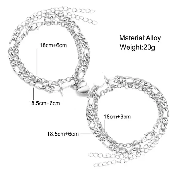 2 Piece Silver Heart Friendship Bracelet Set