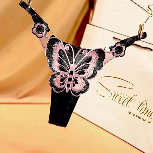 Elegant Butterfly Embroidered Red Adjustable Sexy G-String