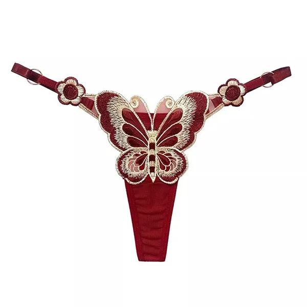 Elegant Butterfly Embroidered Red Adjustable Sexy G-String