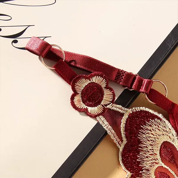 Elegant Butterfly Embroidered Red Adjustable Sexy G-String