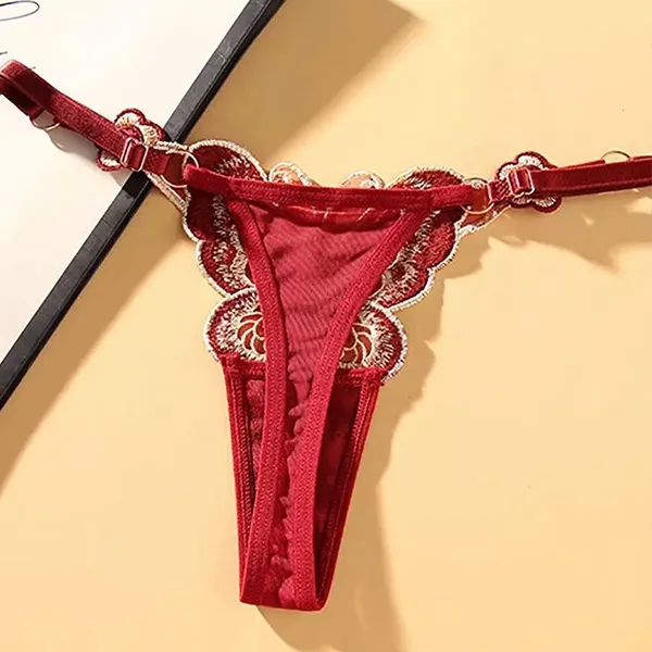 Elegant Butterfly Embroidered Red Adjustable Sexy G-String