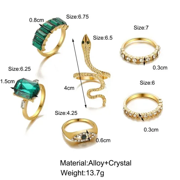 Green Crystal Snake Ring Set