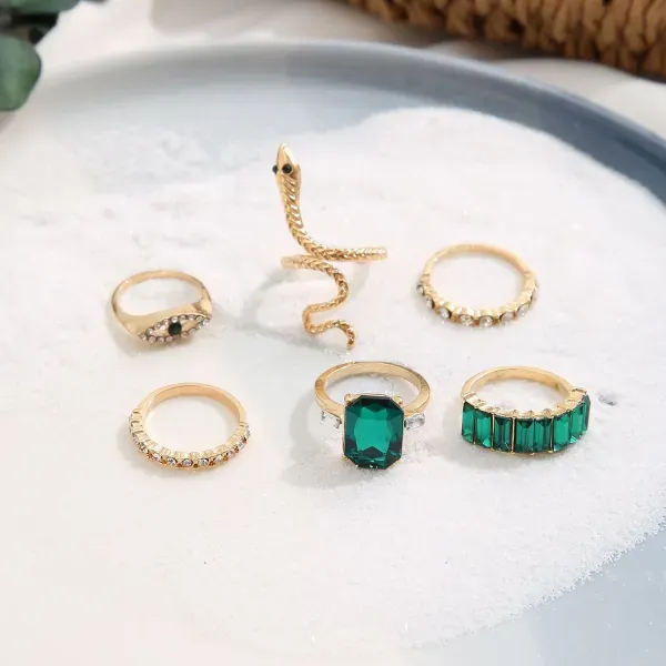 Green Crystal Snake Ring Set