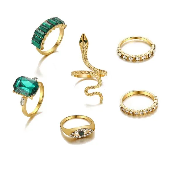 Green Crystal Snake Ring Set
