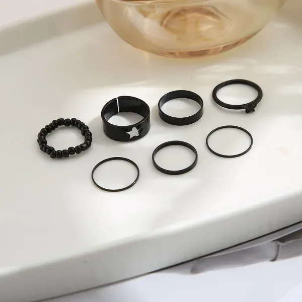 7 Pieces Black Star Silver Ring Set