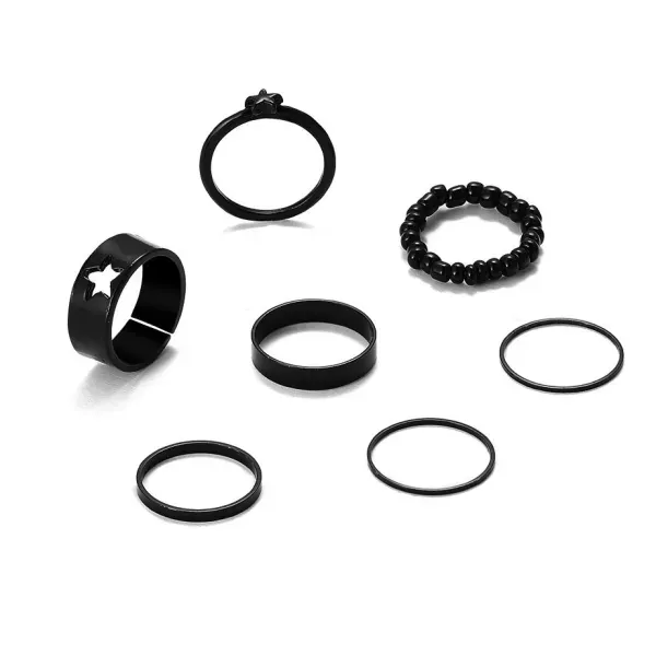 7 Pieces Black Star Silver Ring Set