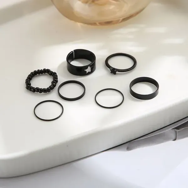7 Pieces Black Star Silver Ring Set