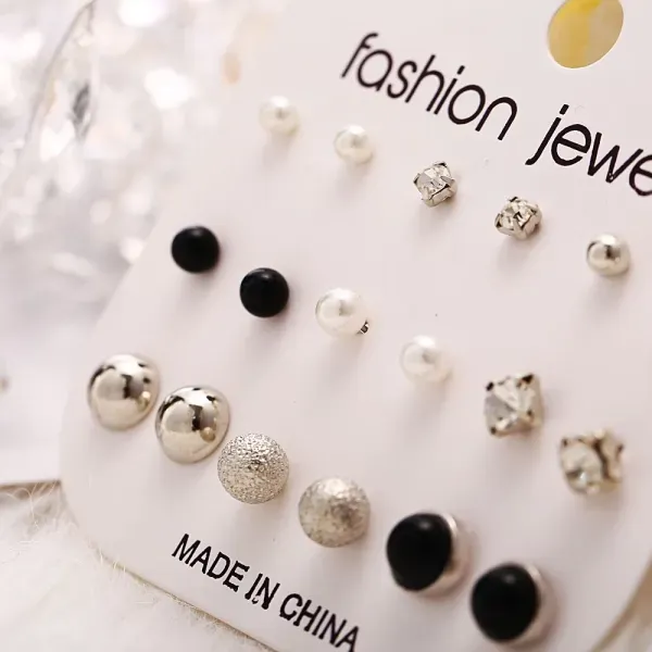 Elegant Multi-Color Statement  Earring Set - 12 Pairs