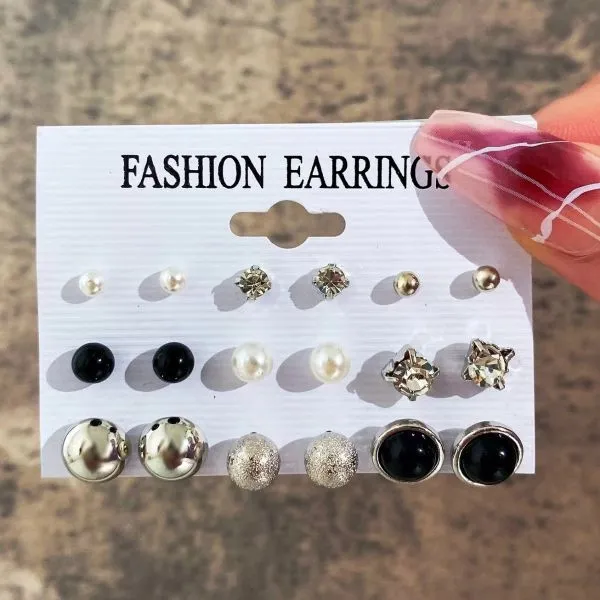 Elegant Multi-Color Statement  Earring Set - 12 Pairs