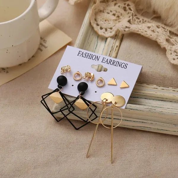 Geometric Rhinestone Charm Earrings