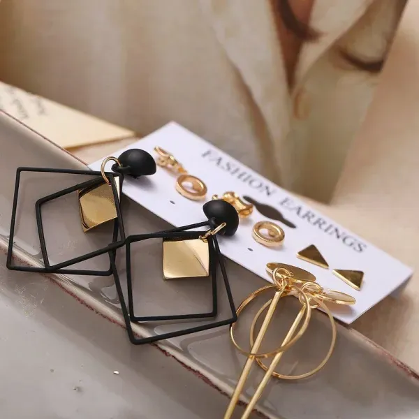 Geometric Rhinestone Charm Earrings