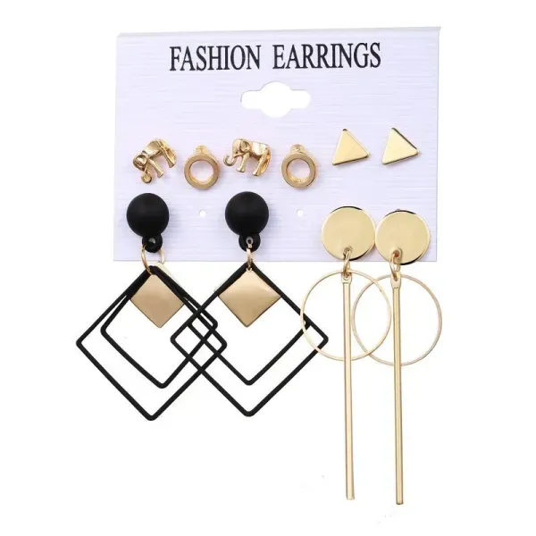 Geometric Rhinestone Charm Earrings