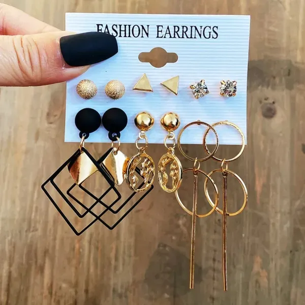 Geometric Rhinestone Charm Earrings