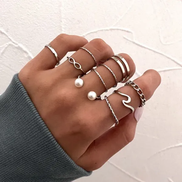 Elegant Silver-Tone Ring Set