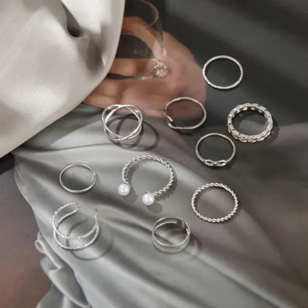 Elegant Silver-Tone Ring Set